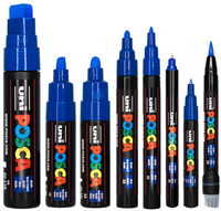 POSCA blue marker set of 8 tip sizes standing in a row from broad to fine
