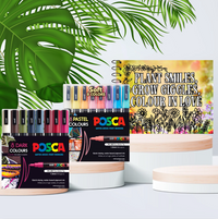 PoscART colouring bundle with the blooming garden book and POSCA PC-3M dark and pastel wallets