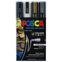 POSCA PC-5M metallic accent wallet of 4 in gold, silver, black and white