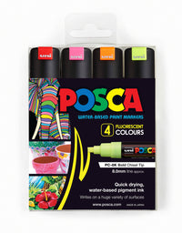 POSCA PC-8K fluorescent wallet of 4 chisel tip paint markers in packaging