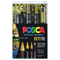 POSCA gold marker wallet of 4 tip sizes in metallic gold