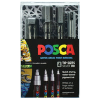 POSCA silver marker wallet of 4 tip sizes in metallic silver