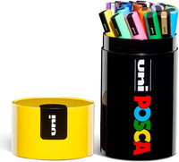 POSCA PC-5M gift tin open showing 20 markers in the tray