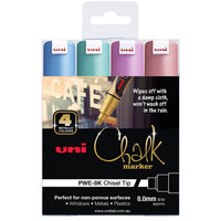 uni Liquid Chalk Marker metallic chisel tip wallet of 4 in blue, green, pink and red