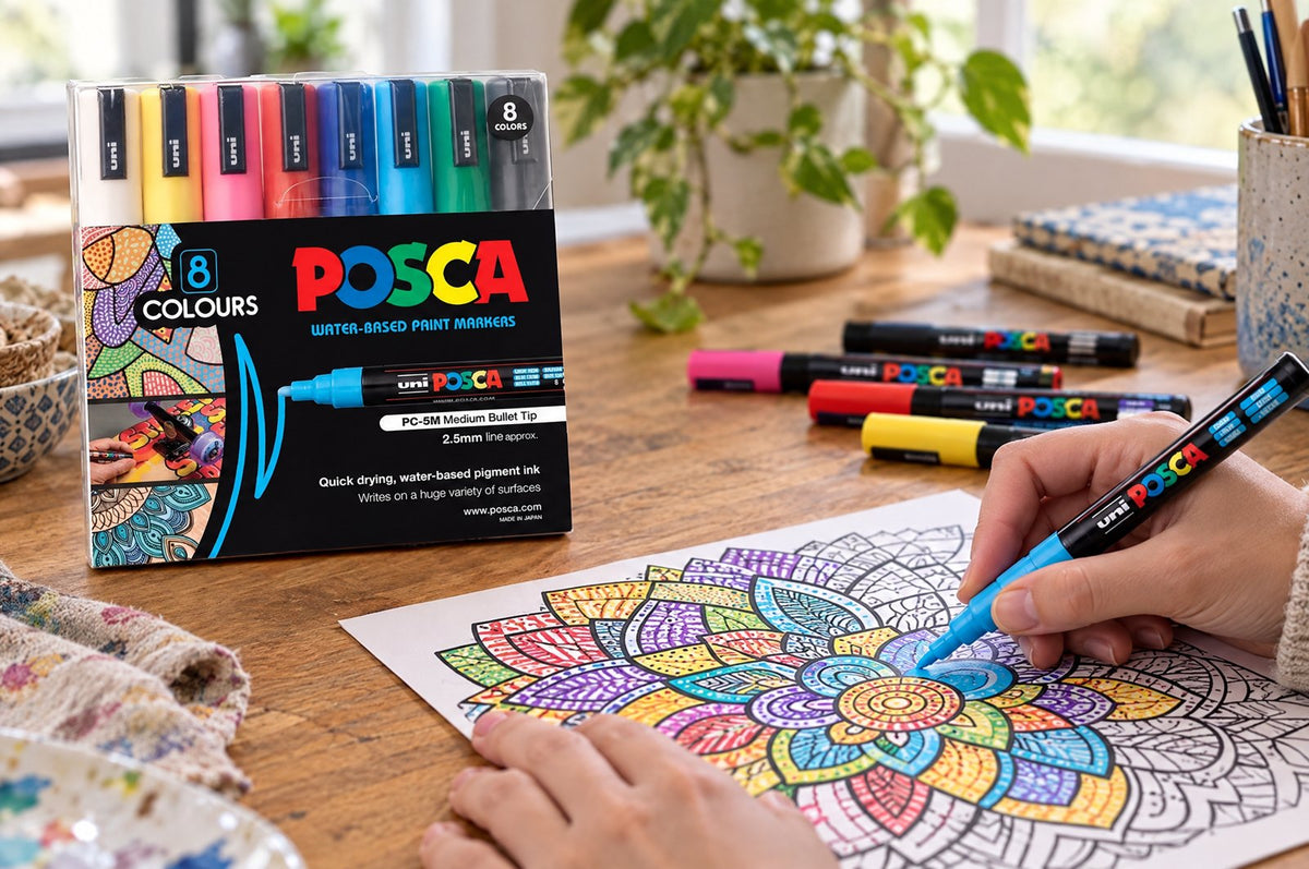POSCA PC-5M markers used for a calm colouring activity