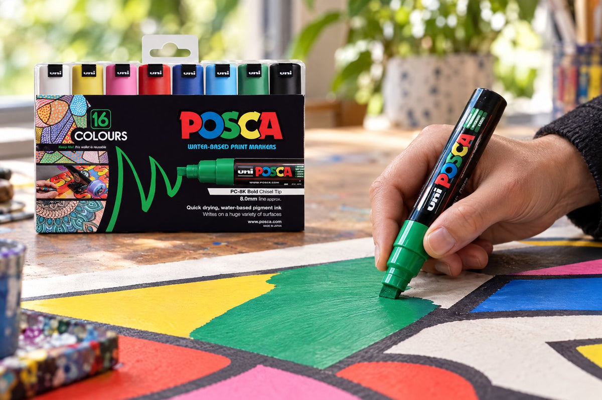 POSCA PC-8K broad chisel tip markers filling large colour areas
