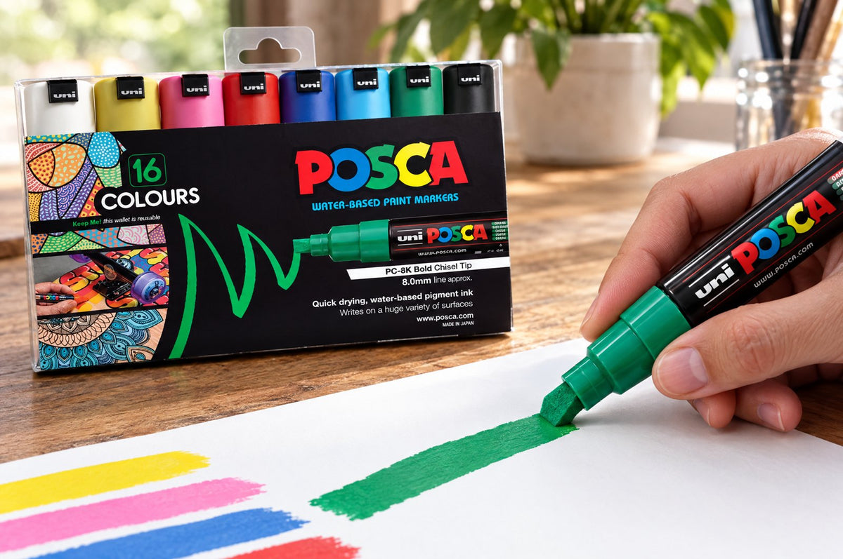 POSCA PC-8K broad chisel tip markers filling large colour areas