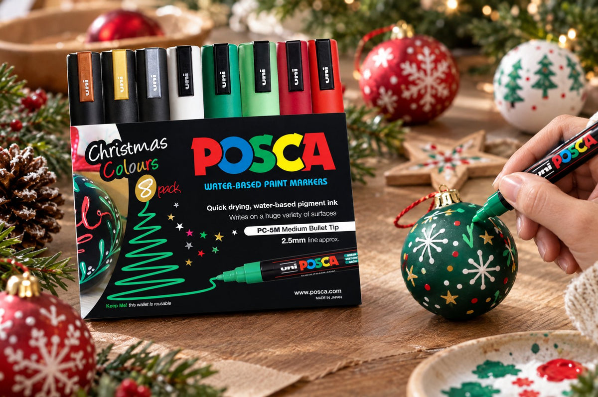 POSCA markers decorating holiday ornaments