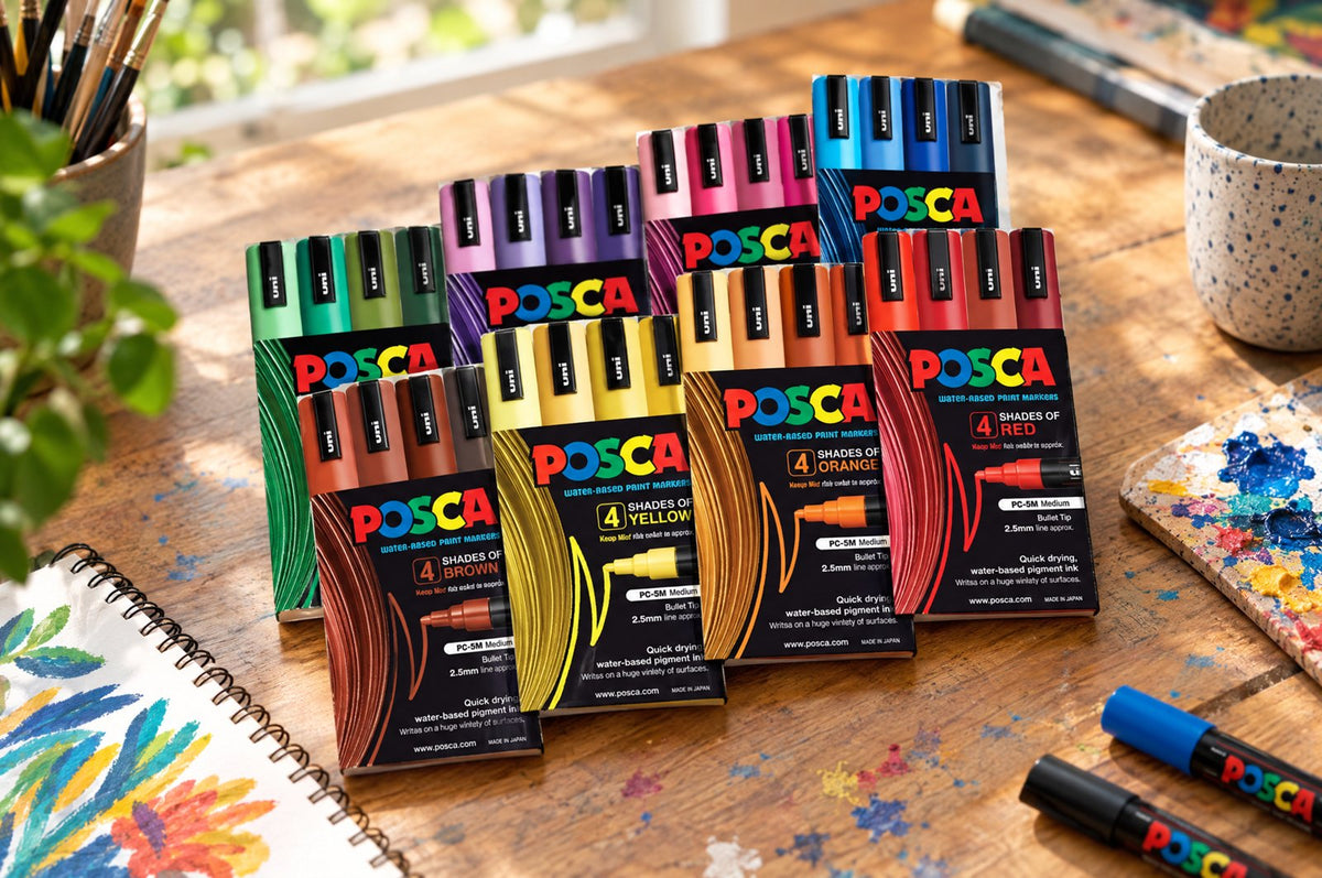 POSCA PC-5M colour tone bundle on an art desk