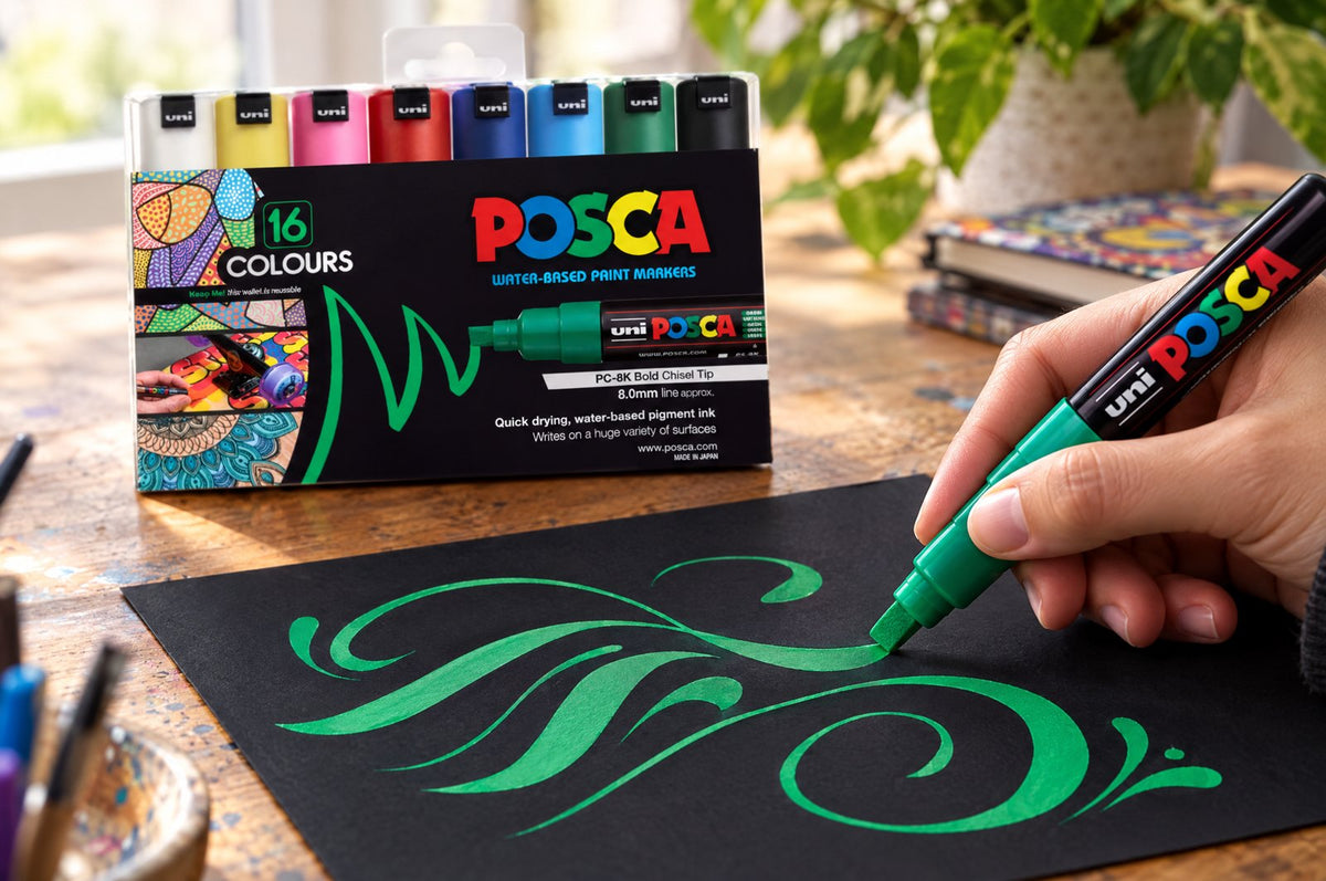 POSCA chisel tip marker drawing calligraphy flourishes