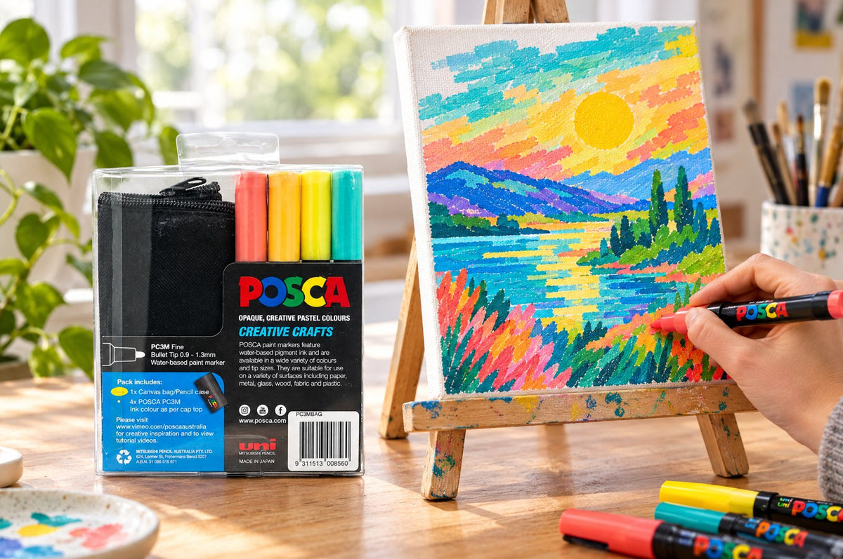 POSCA PC-3M markers painting a small canvas