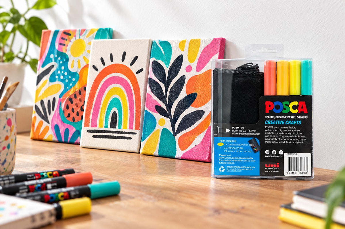 POSCA PC-3M markers painting a small canvas
