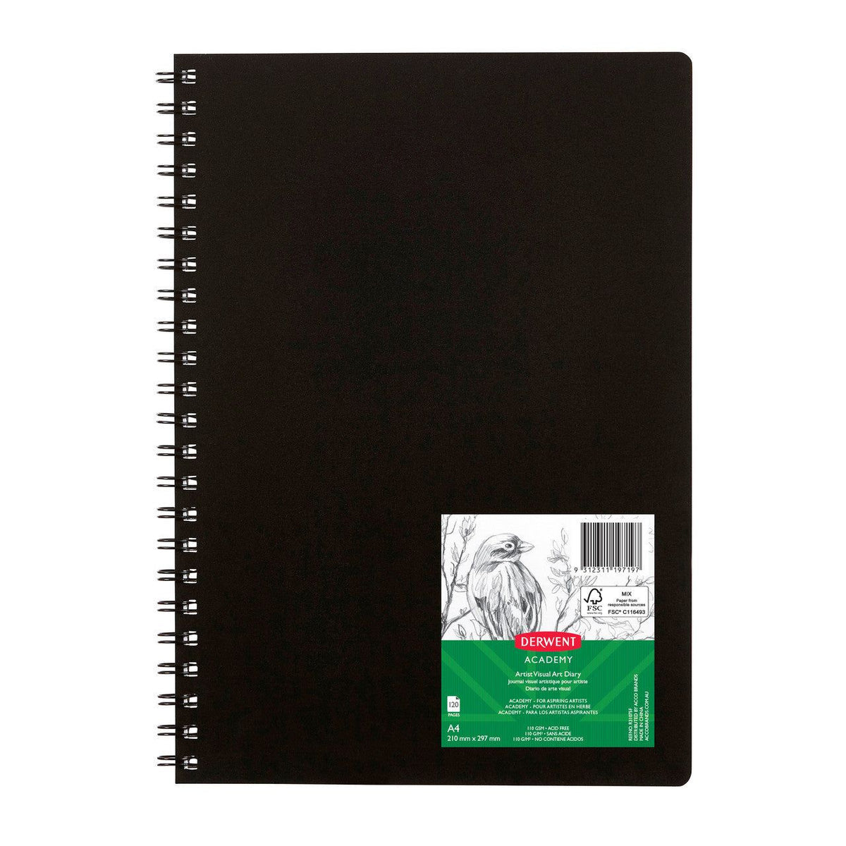 Derwent Academy Visual Art Diary A4 Portrait 120 Pages Black, front cover