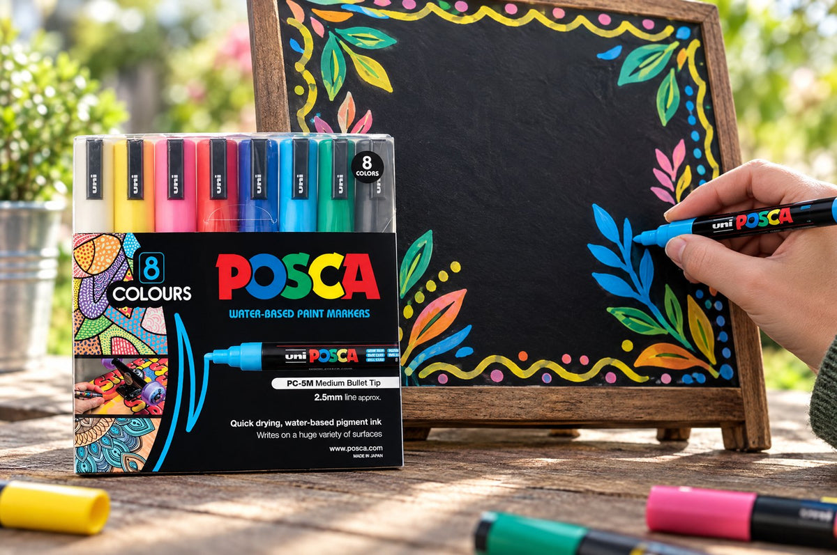 POSCA PC-5M markers decorating a chalkboard