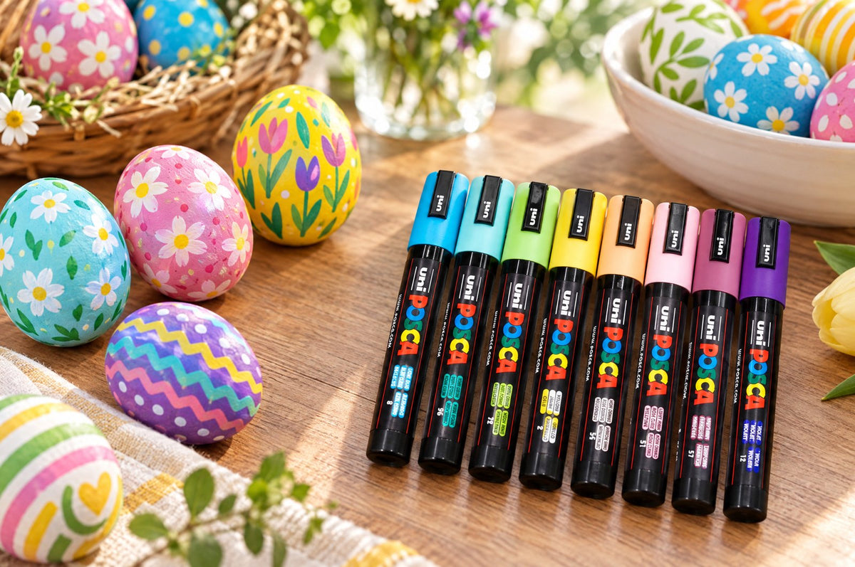 Easter eggs decorated with POSCA spring colour markers