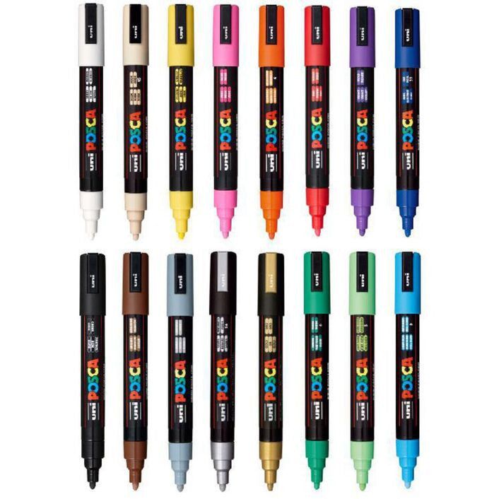 POSCA PC-5M markers in 16 assorted colours from the classroom wallet