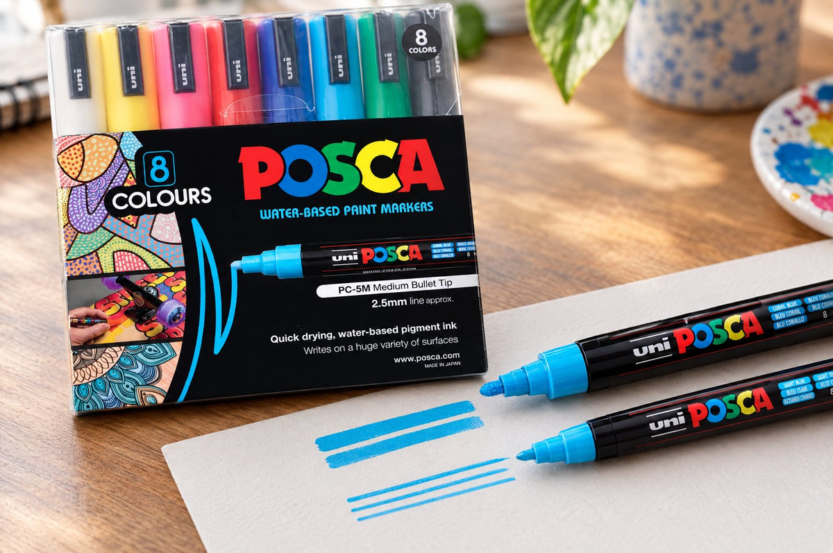 POSCA PC-5M and PC-3M line widths compared on paper