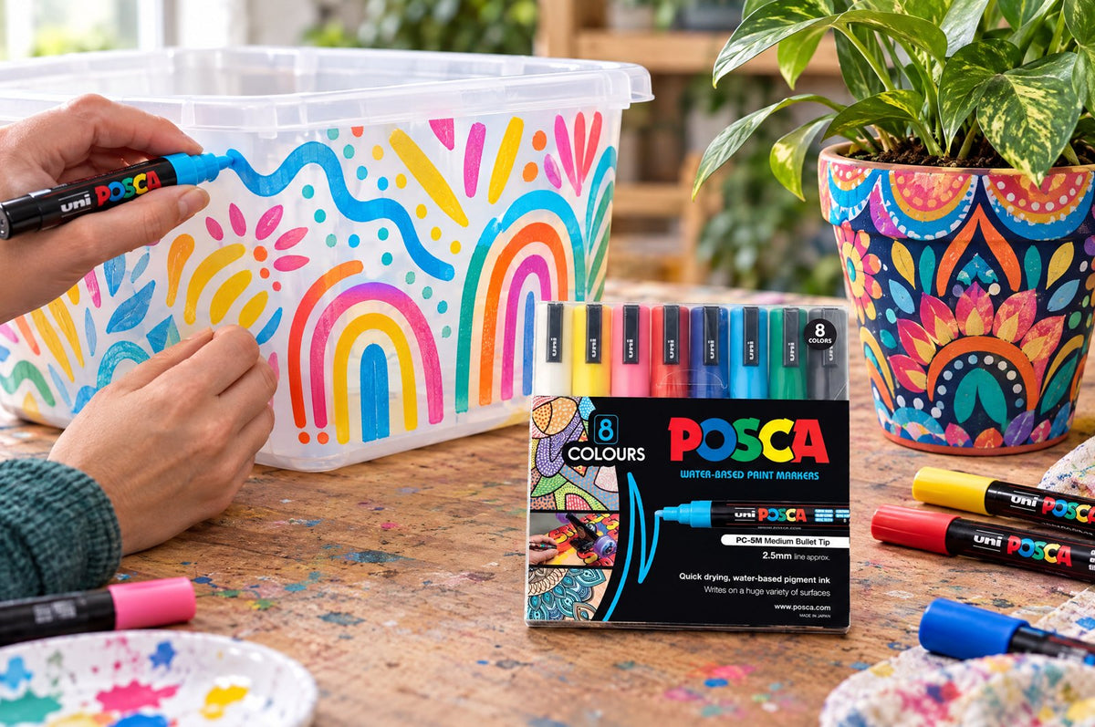 POSCA PC-5M markers decorating plastic items
