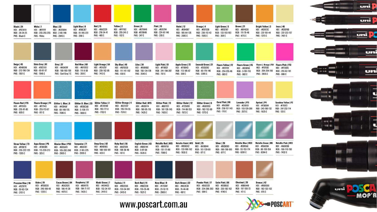 POSCA Marker Colours & Their Pantone (PMS) Equivalents