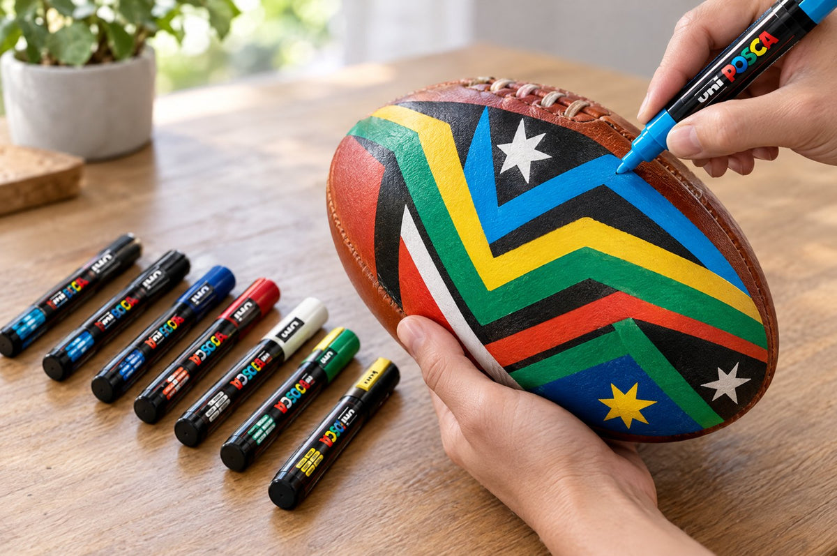 POSCA markers decorating a plain football