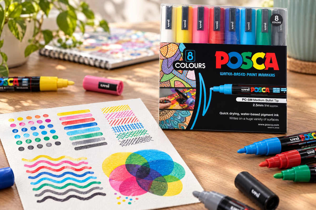 POSCA technique sample sheet on card