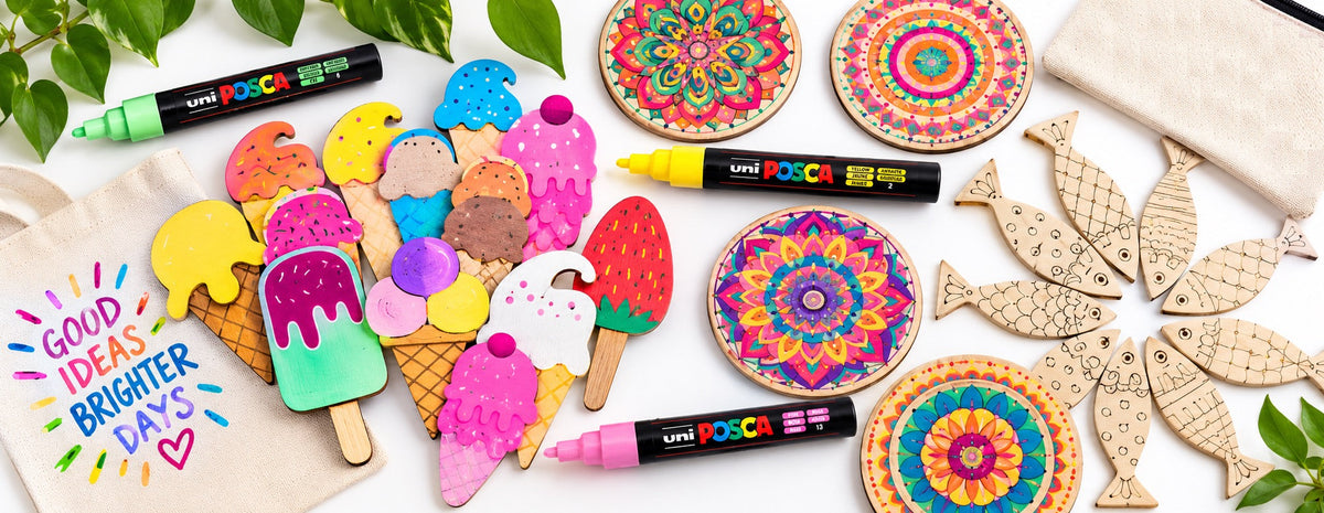 Surfaces & Craft Materials collection banner - abstract POSCA paint marker strokes on white paper