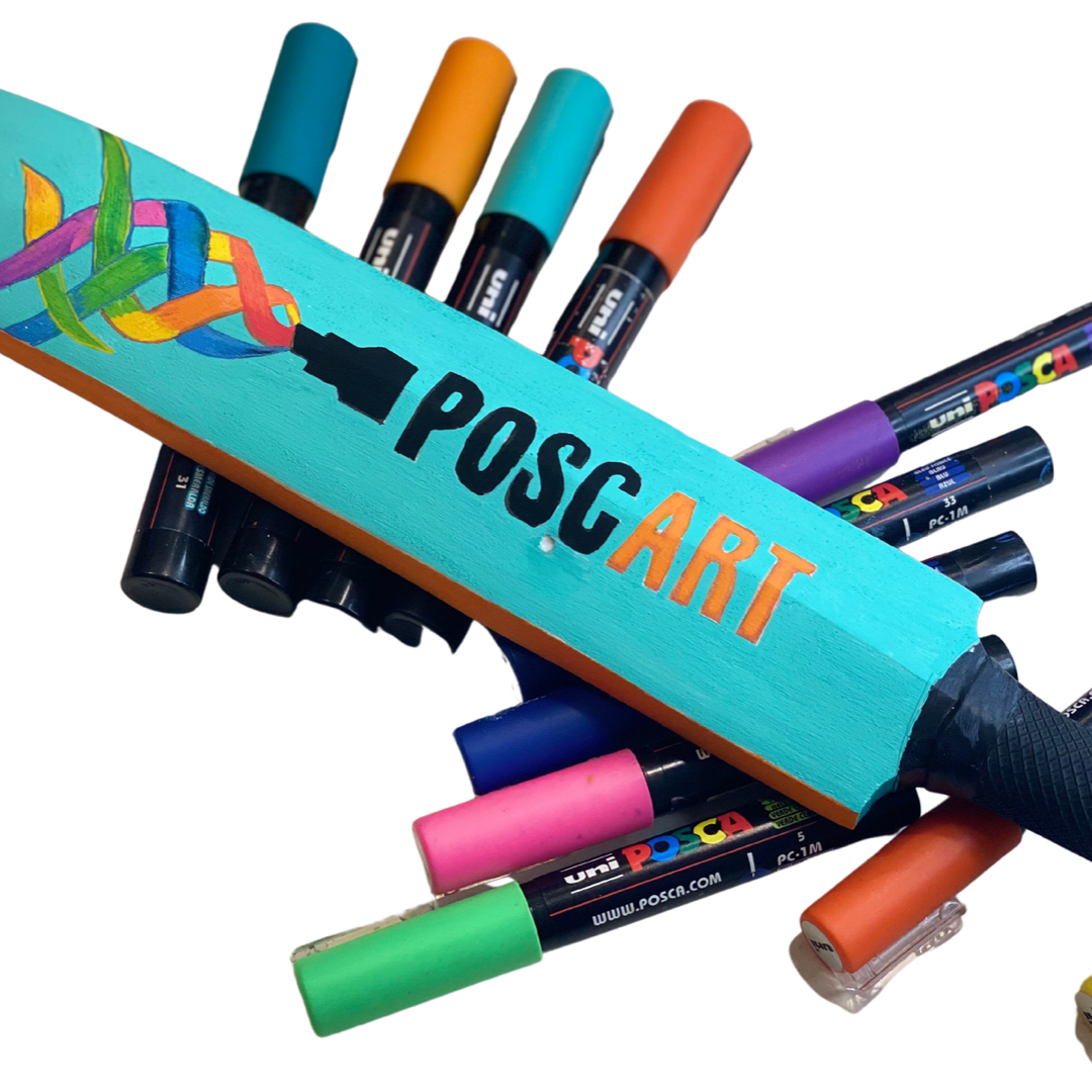 Blank mini cricket bat 38cm, decorated bat example