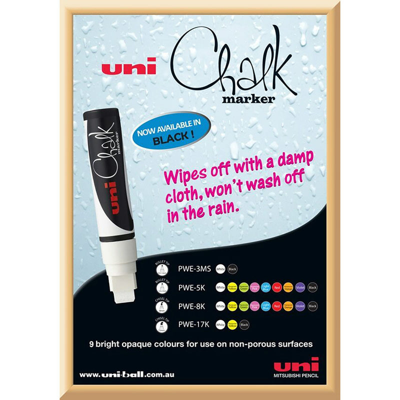 uni Liquid Chalk Marker tip size and colour reference chart