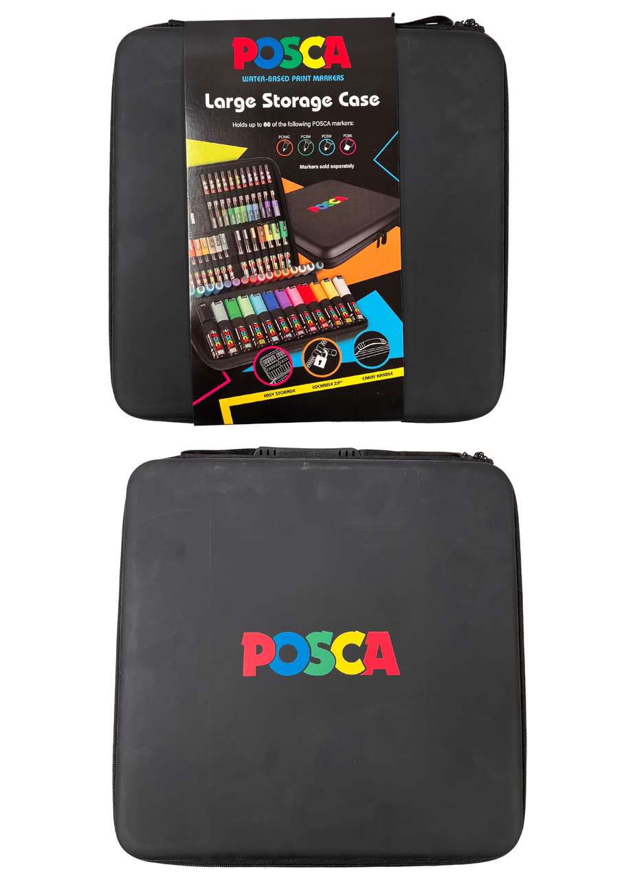 POSCA large storage case open showing elastic loops for up to 60 markers