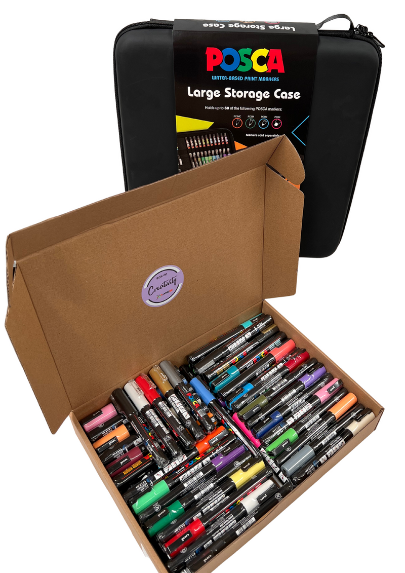 POSCA large storage case Series I kit with 60 markers and the box