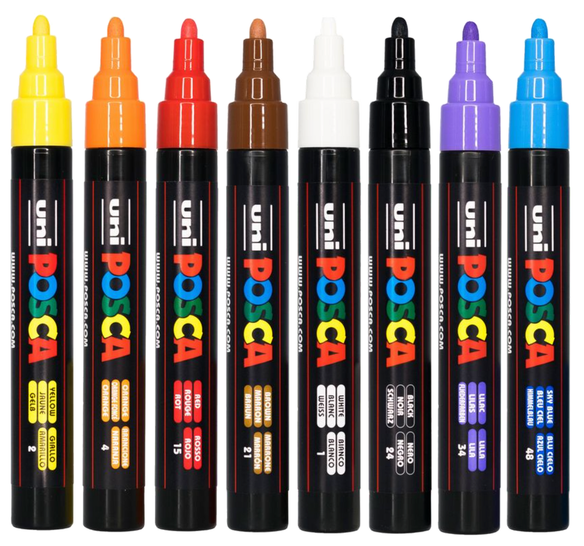 POSCA PC-5M Indigenous Traditional tones markers uncapped showing the eight earthy colours