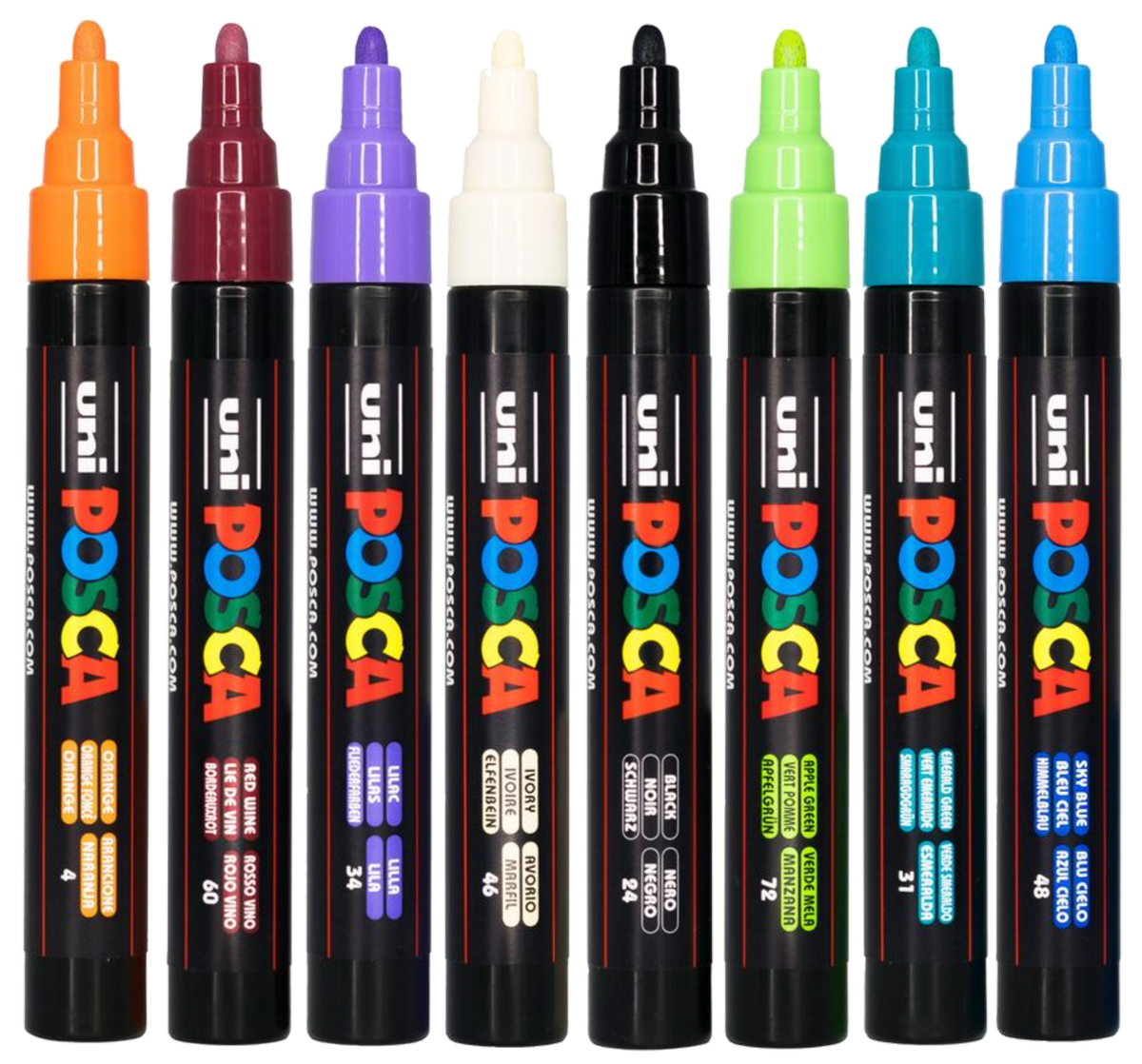 POSCA PC-5M Indigenous Modern tones markers uncapped showing the eight bright colours