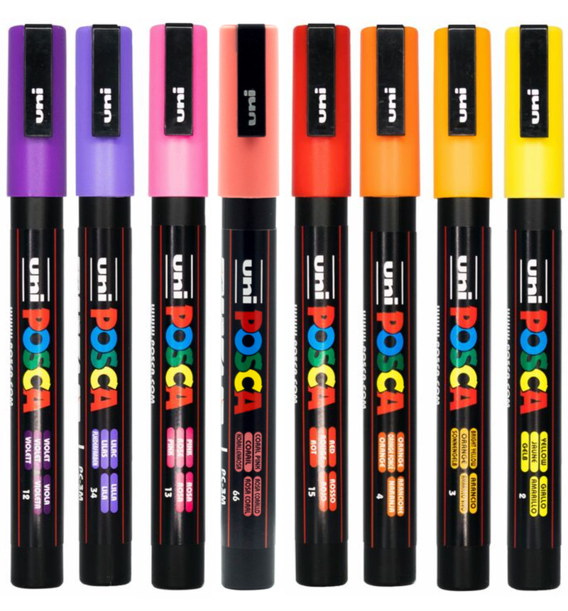 POSCA PC-3M fire tones wallet of 8 in its packaging