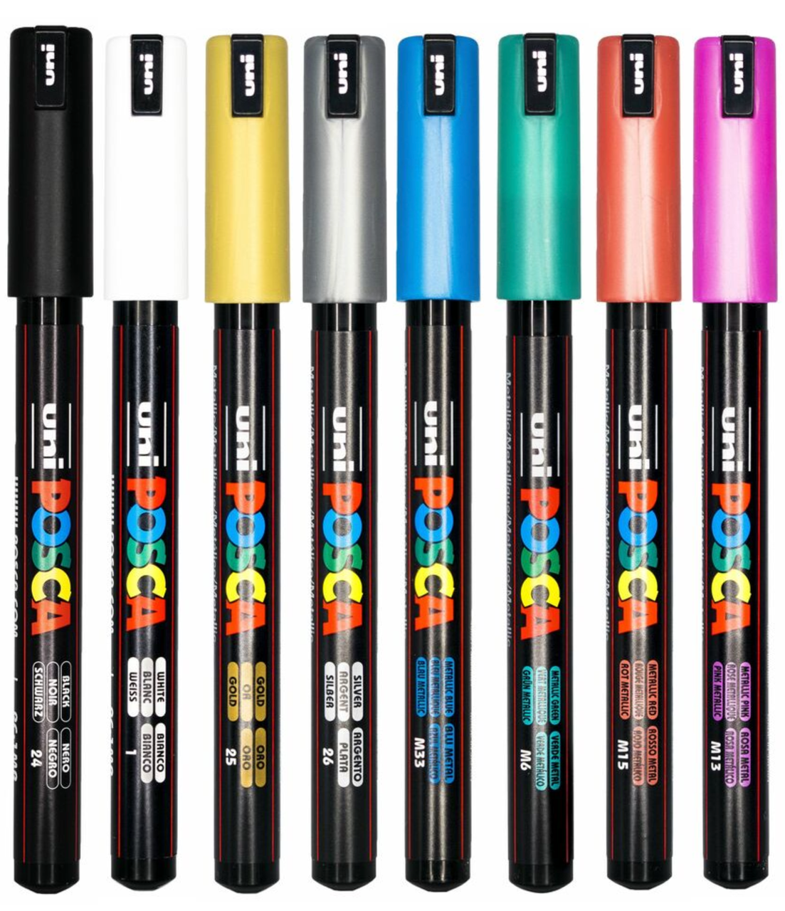 POSCA PC-1MR metallic wallet of 8 ultra fine tip paint markers in packaging