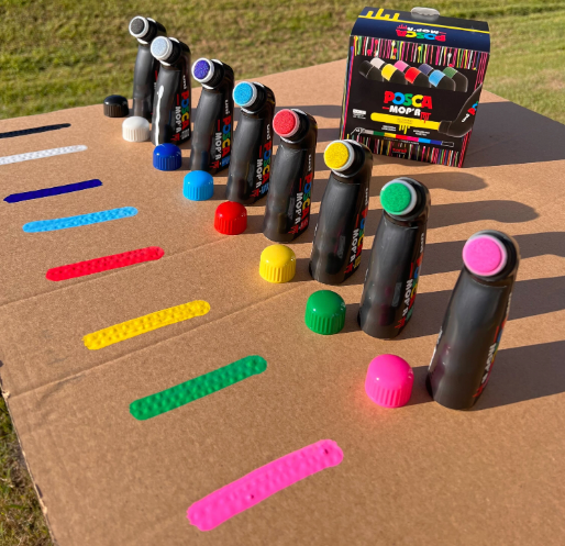 POSCA MOP'R markers outdoors with sample lines and drips