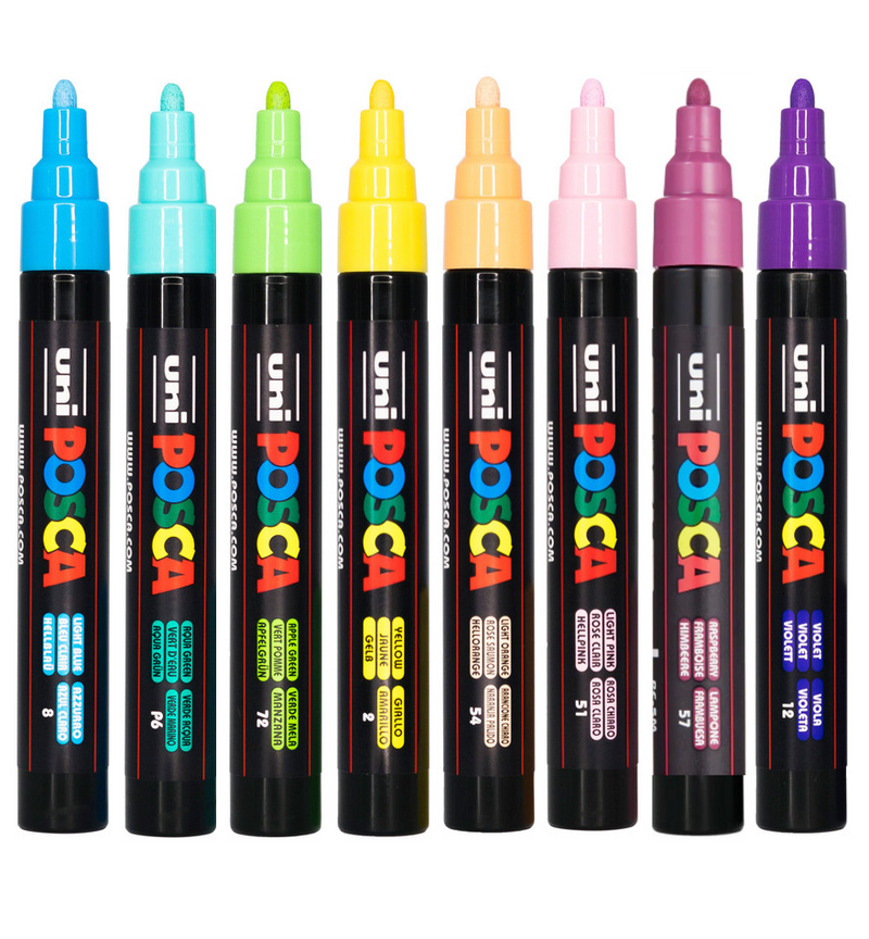 POSCA PC-5M spring tones markers uncapped showing the tips