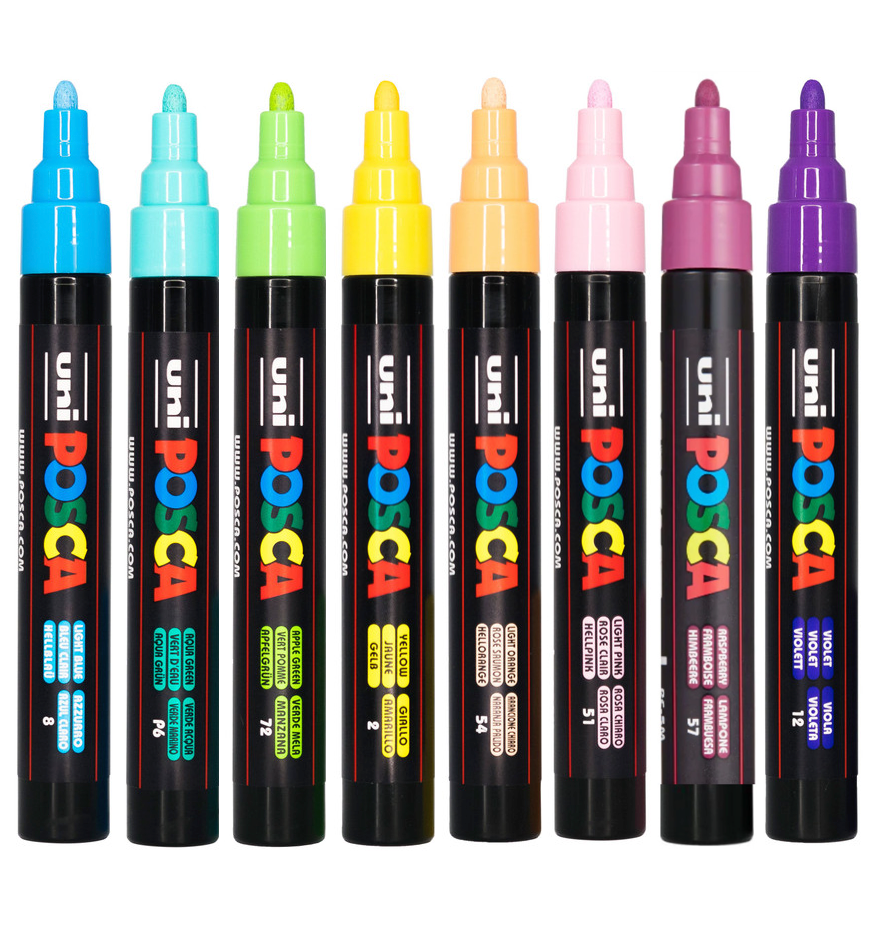 POSCA PC-5M spring tones markers uncapped showing the tips