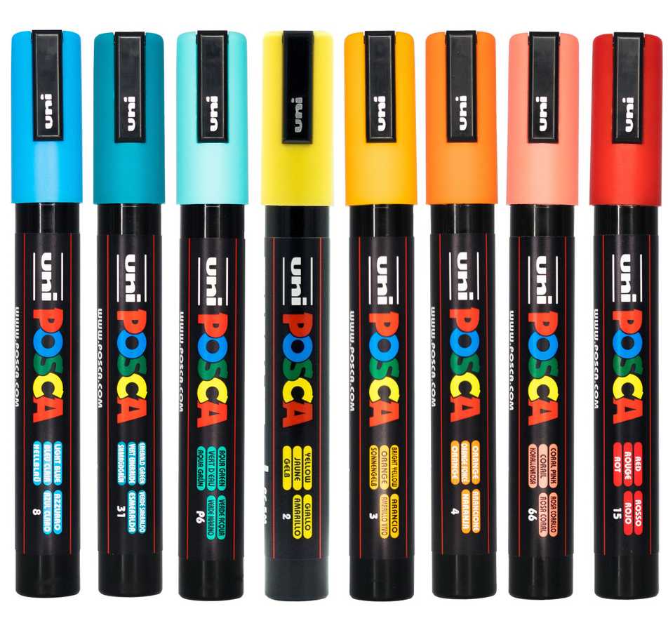 POSCA PC-5M summer colour tones wallet of 8 in packaging