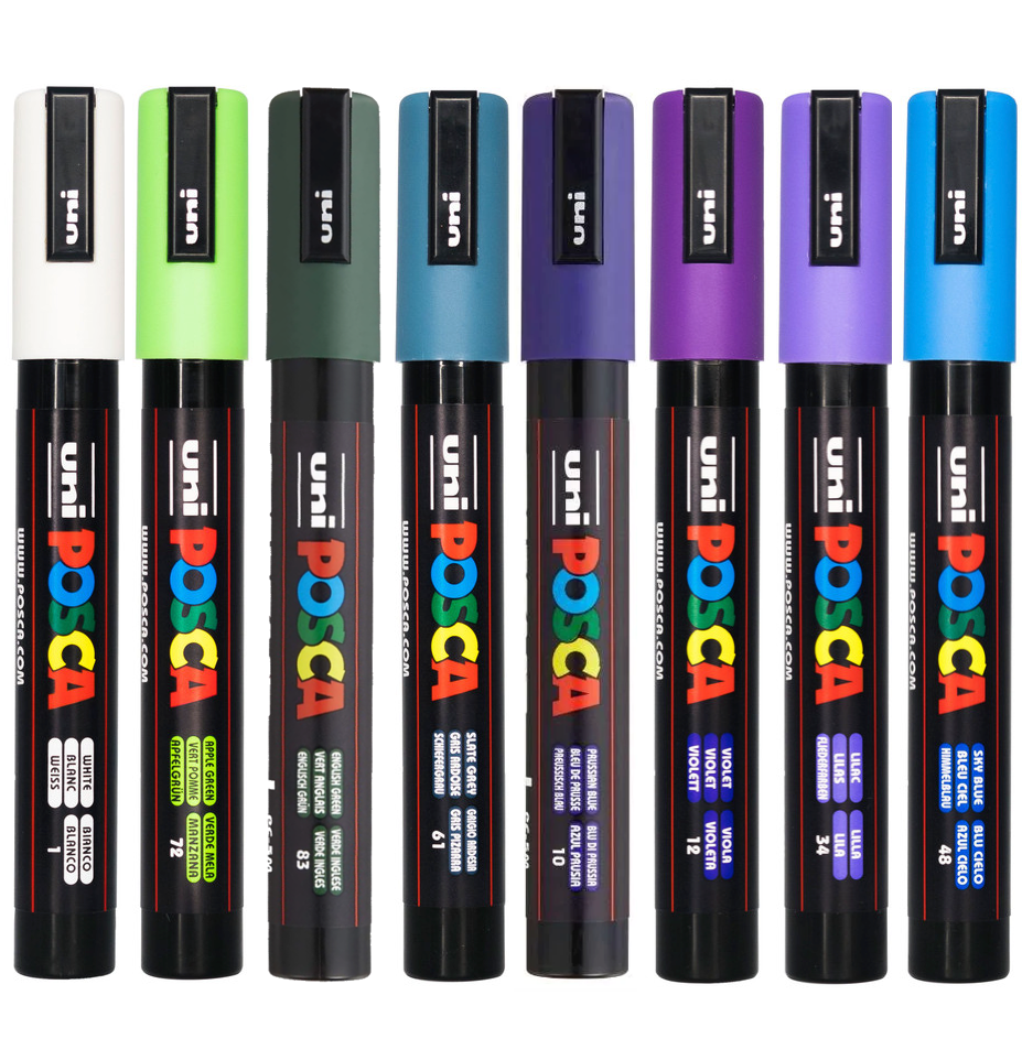 POSCA PC-5M winter colour tones wallet of 8 lined up