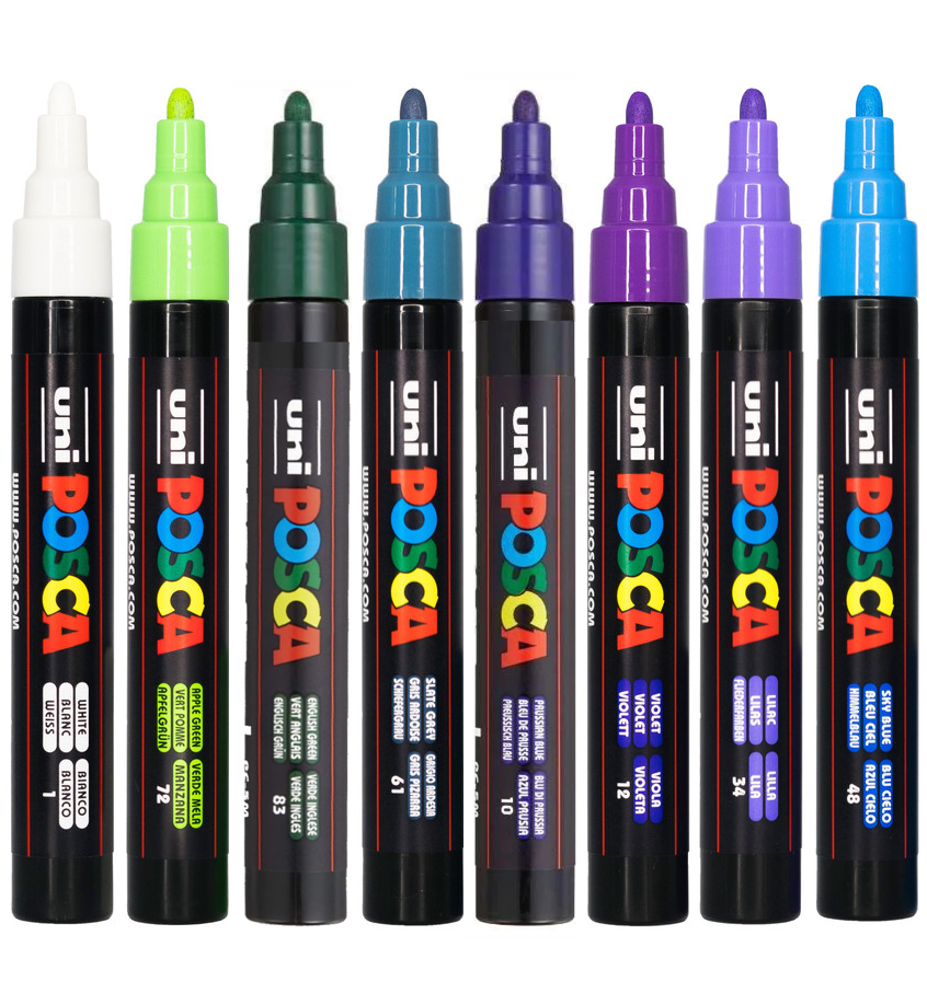 POSCA PC-5M winter tones markers with tips showing the cool colours