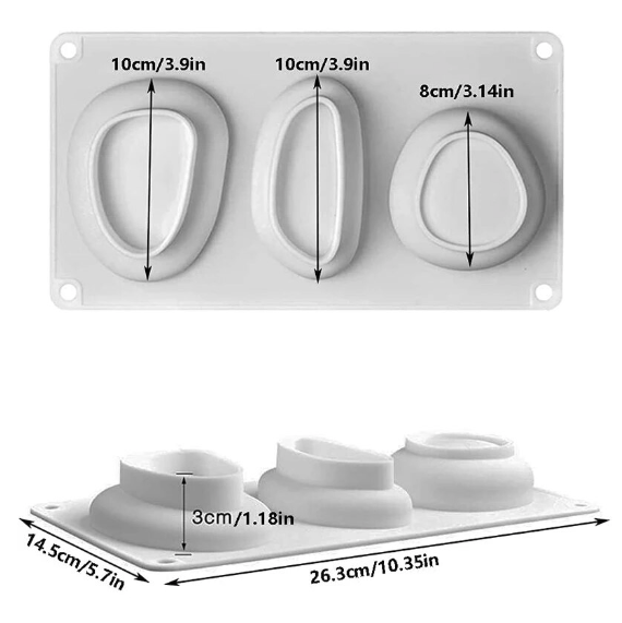 PoscART 3-shaped silicone pebble mould, three pebble cavities in different sizes