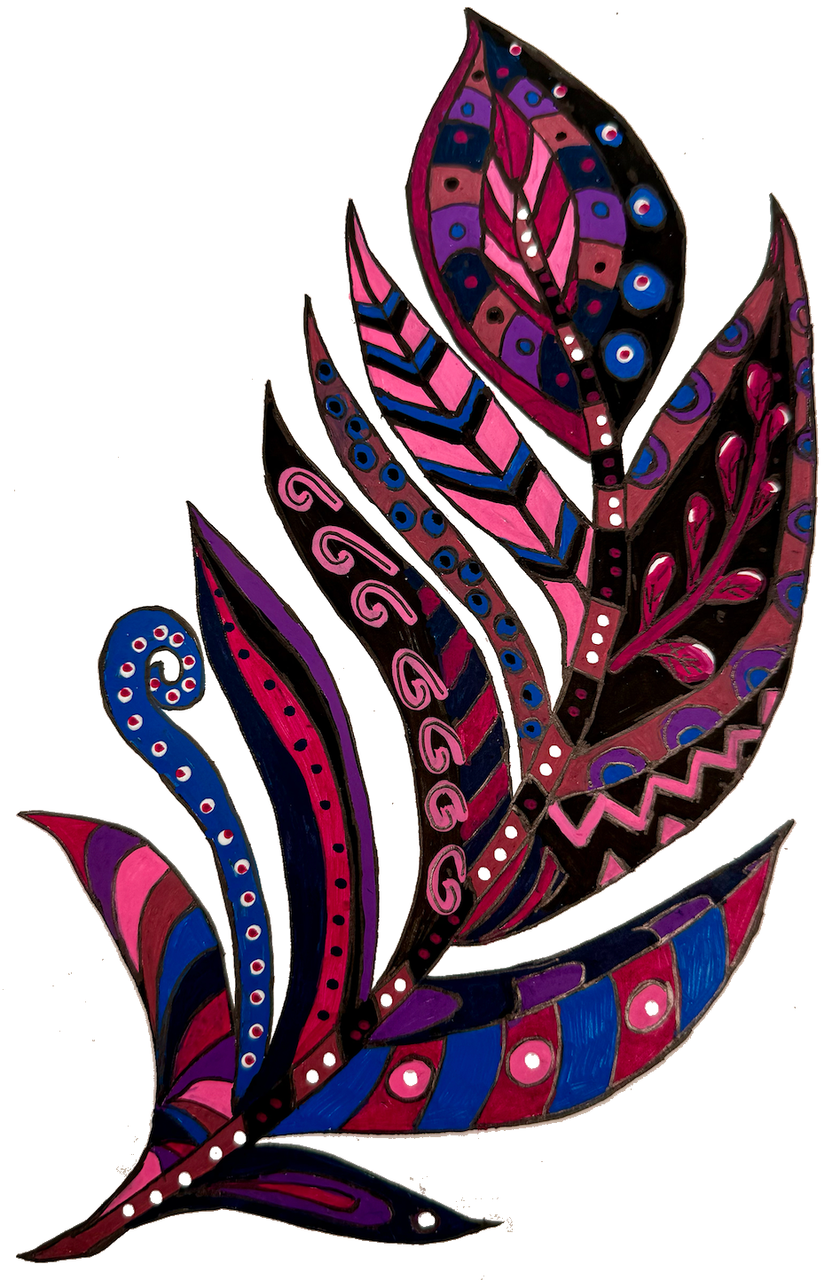 Feather drawn in midnight tones with POSCA PC-3M markers
