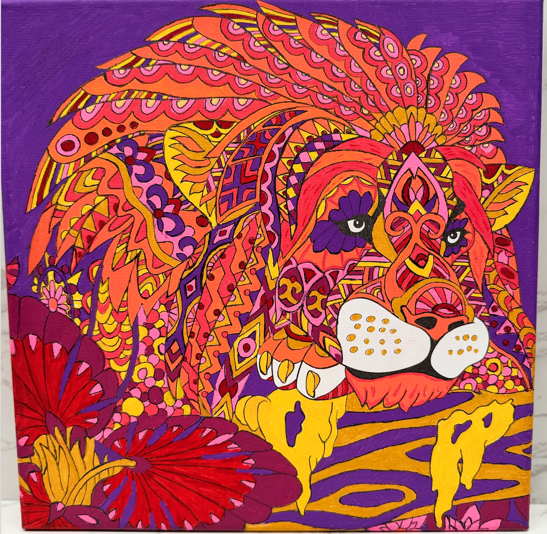 Cat illustration painted with POSCA PC-5M Warm Sunset tones