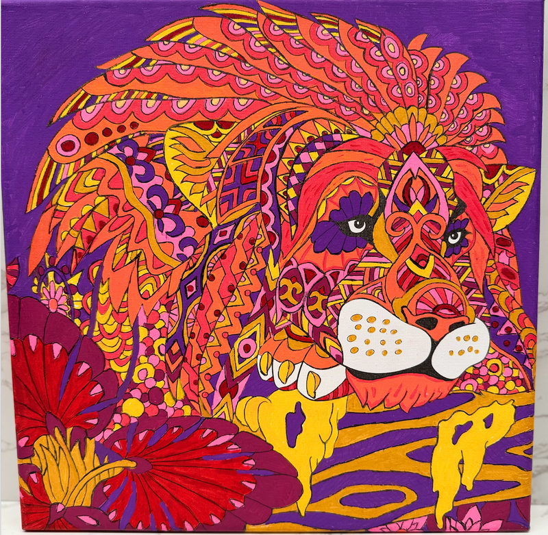 Cat illustration painted with POSCA PC-5M Warm Sunset tones