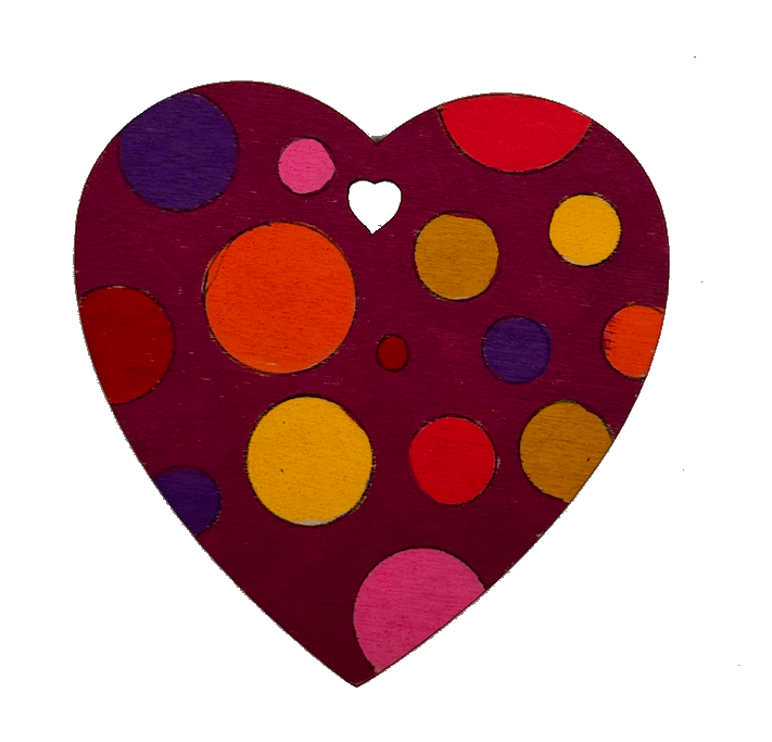 Wooden heart artwork decorated with POSCA PC-5M Warm Sunset tones