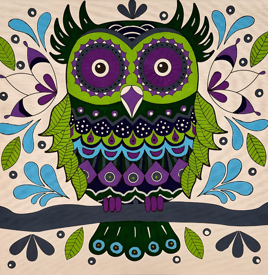 Owl artwork made with POSCA PC-5M winter tones