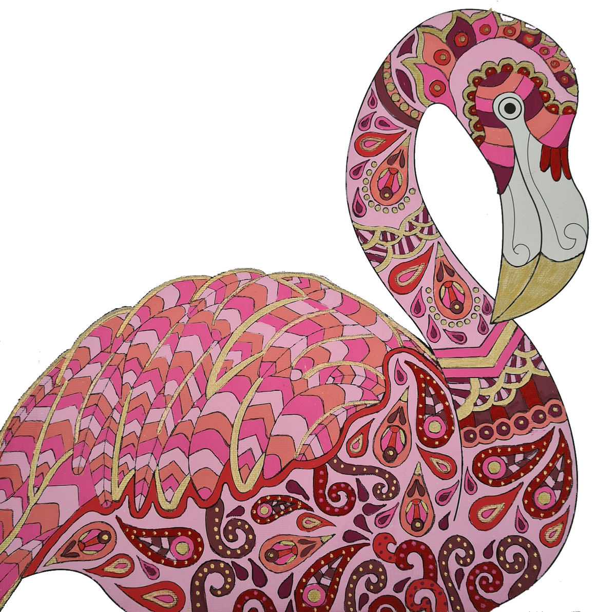 Pink flamingo illustration made with POSCA PC-5M Valentines tones