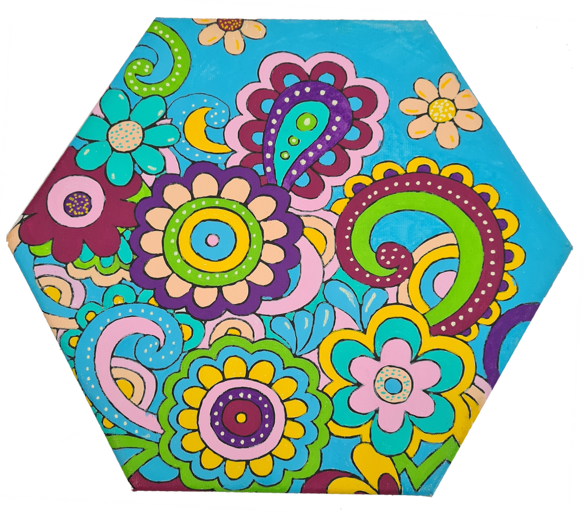 Floral canvas artwork made with POSCA PC-5M spring tones