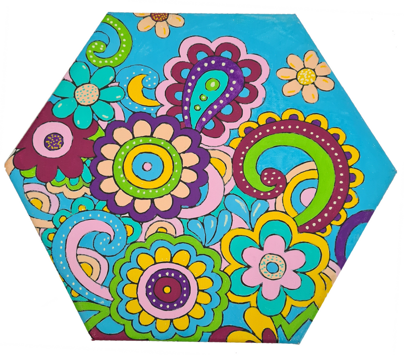 Floral canvas artwork made with POSCA PC-5M spring tones