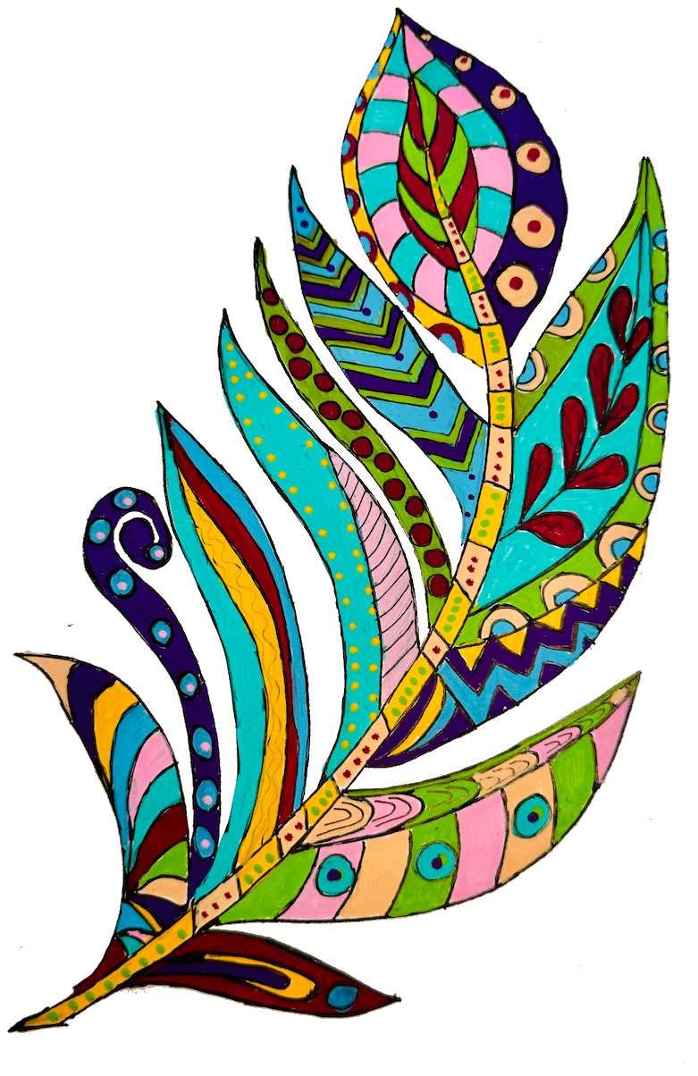 Feather drawing made with POSCA PC-5M spring tones